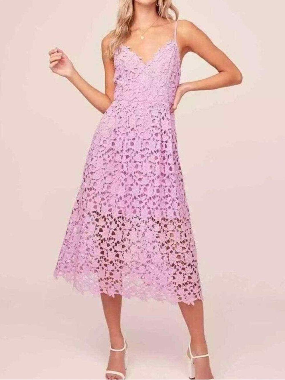 ASTR The Label Sleeveless Lace Fit & Flare Midi Dress Light Orchid - Picture 2 of 16